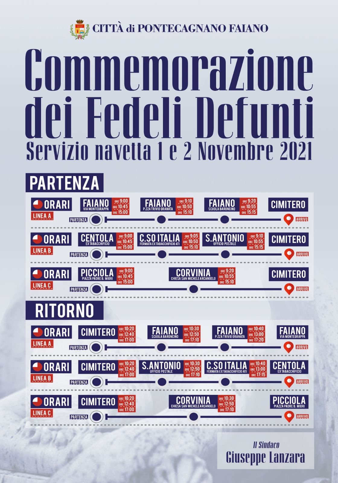 Pontecagnano Faiano: trasporto aggiuntivo 1 – 2 Novembre 2021