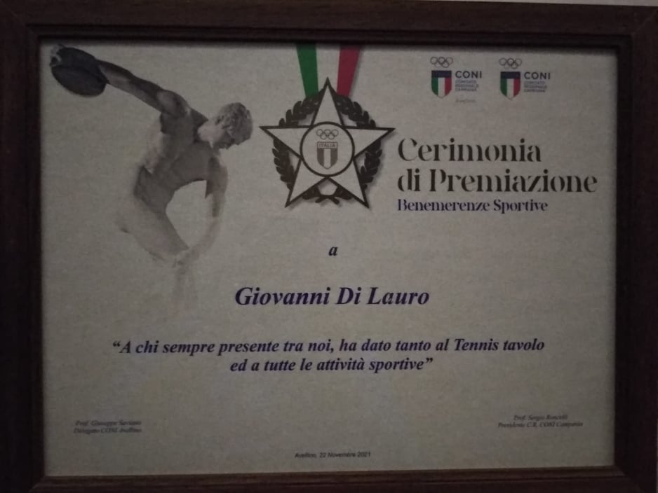 Avellino: Coni, benemerenza sportiva a memoria atleta Giovanni Di Lauro benemerenza sportiva