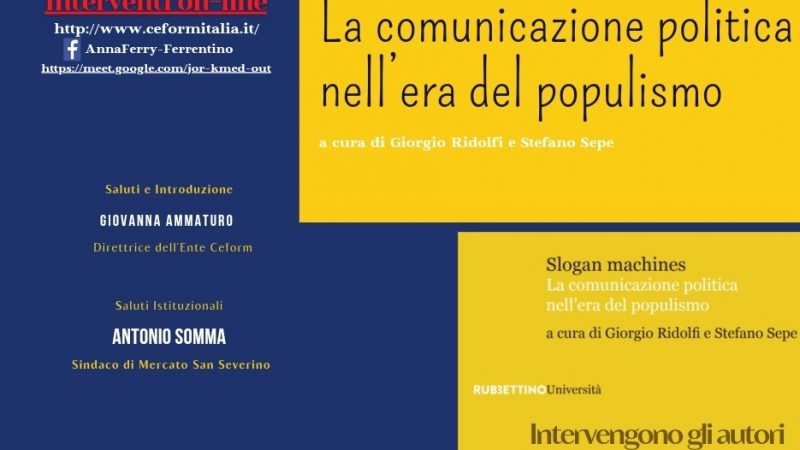 Mercato San Severino: al CEFORM presentazione libro “Slogan machines La comunicazione politica nell’era del populismo”