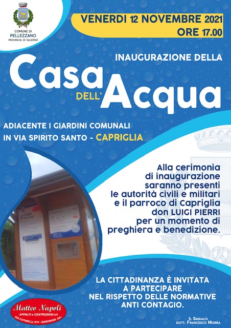 Pellezzano: Capriglia, inaugurazione nuova Casa dell’Acqua 
