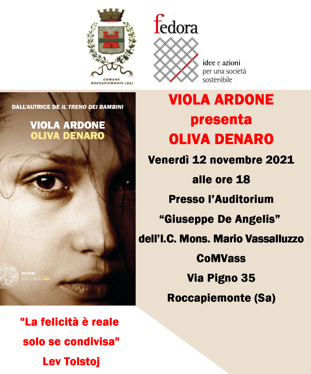 Roccapiemonte: Fedora, presentazione libro “Oliva Denaro” di Viola Ardone