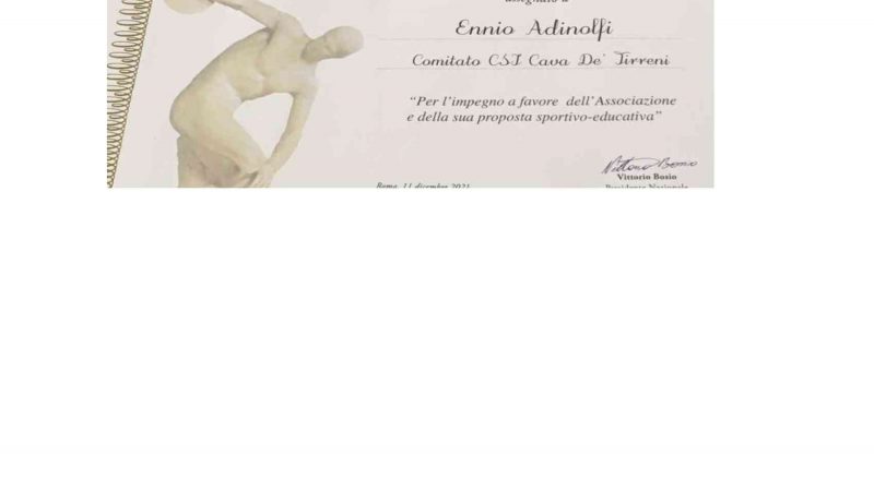 Cava de’ Tirreni: Premio Nazionale C.S.I., discobolo d’oro al merito Sportivo per Ennio Adinolfi