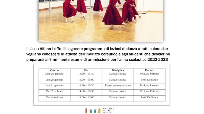 Salerno: …in punta di piedi al Liceo “Alfano I”, al via corsi per esame d’ammissione