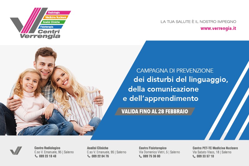Salerno: Centro Fisioterapico Verrengia, Campagna di prevenzione disturbi linguaggio, comunicazione, apprendimento, consulto gratuito