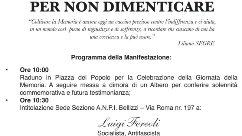 Bellizzi: Anpi Salerno per Giornata della Memoria