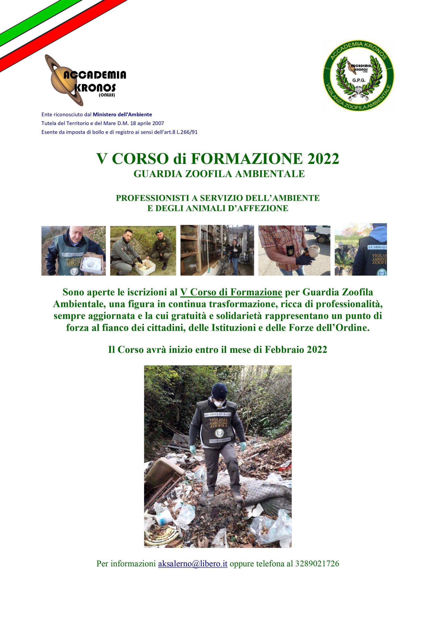 Salerno: Associazione Ambientalista Accademia Kronos, aperte iscrizioni a V Corso di Formazione per Guardie Giurate Zoofile Ambientali