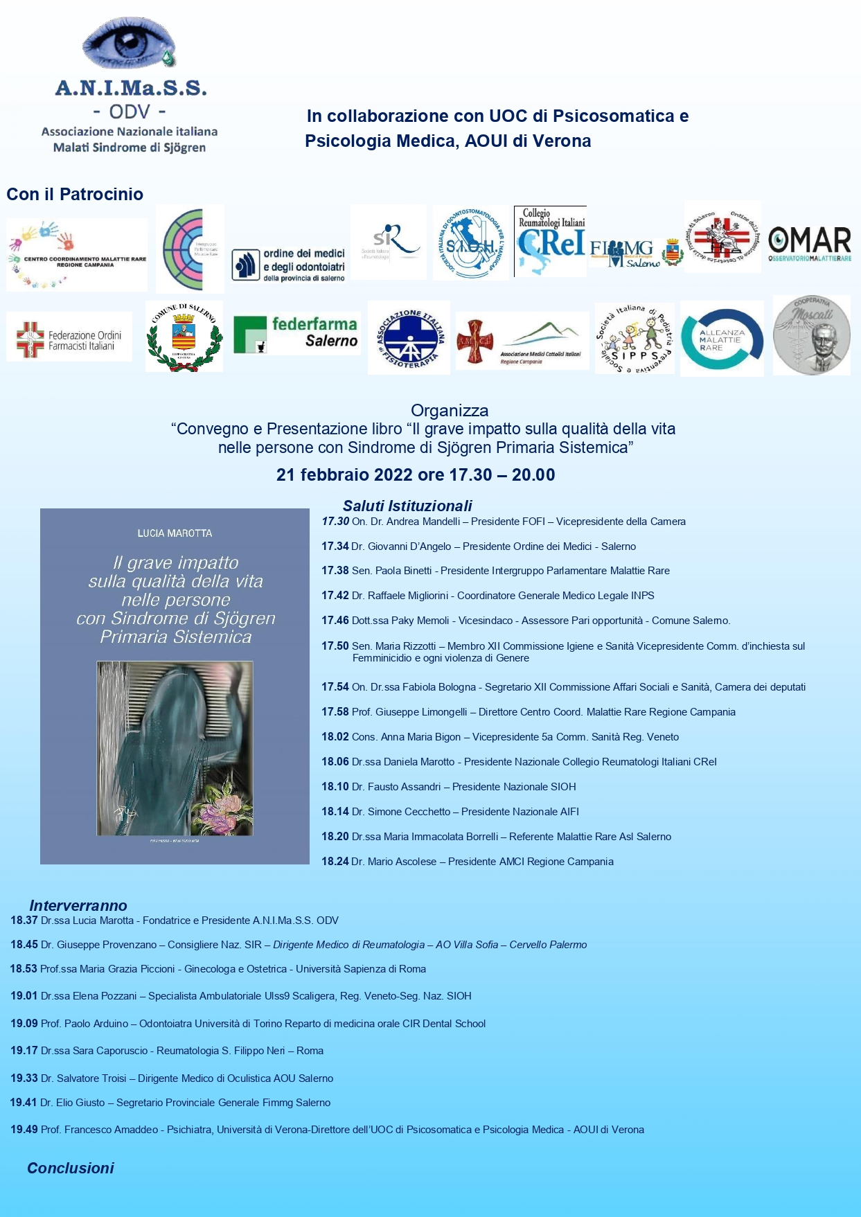 A.N.I.Ma.S.S. ODV: Settimana di Celebrazione Giornata Mondiale Malattie Rare Sindrome di Sjögren Primaria Sistemica