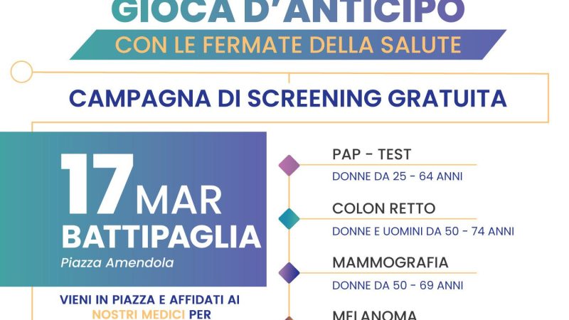 Battipaglia: Asl, screening gratuito in Piazza Amendola
