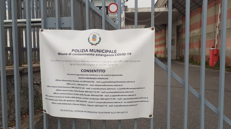 Salerno: Polizia Locale, aumento interno casi Covid, ricevimento solo per appuntamento