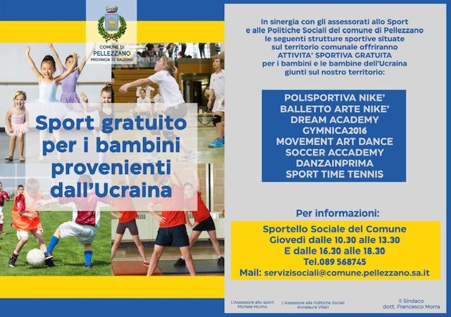 Pellezzano: Associazioni sportive territoriali, attività sportive gratuite per bambini ucraini