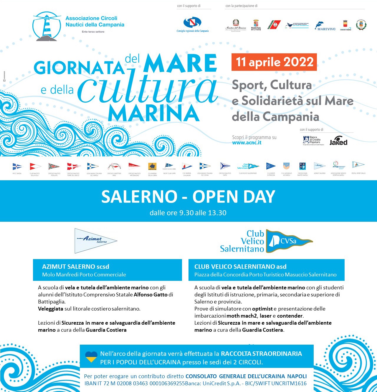 Salerno: Giornata del mare e della cultura marina “A scuola di vela e tutela dell’ambiente”,  Open Day