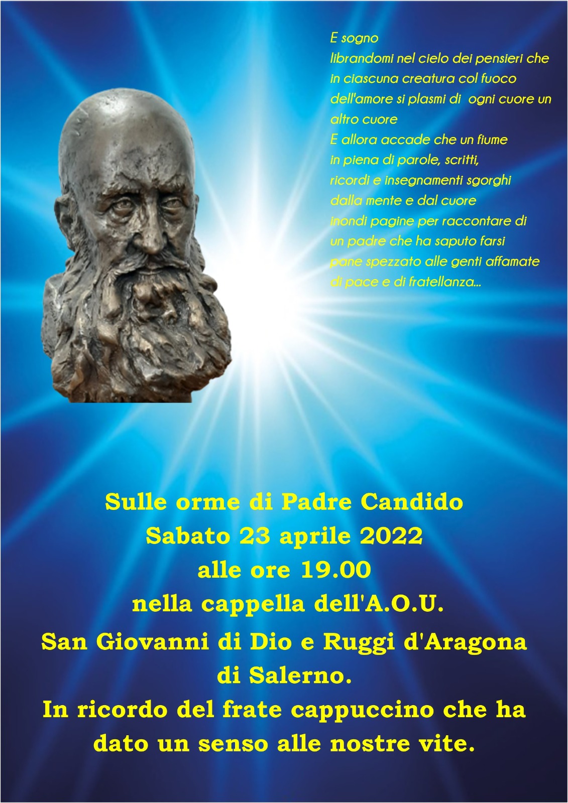 Salerno: all’AOU “San Giovanni di Dio e Ruggi d’Aragona”, inaugurazione busto di bronzo di Mastroberti a Padre Candido Gallo
