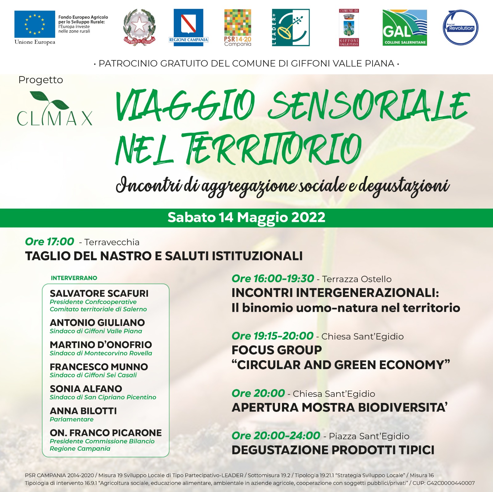 Giffoni Valle Piana: Progetto CLIMAX “Viaggio Sensoriale nel Territorio”, evento itinerante nei Picentini