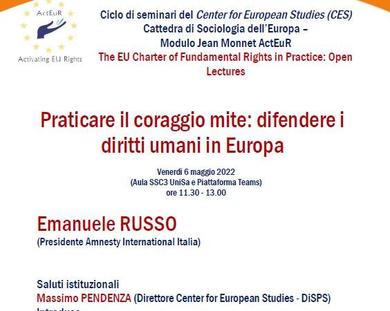 Salerno: Ateneo, seminari The EU Charter of Fundamental Rights in Practice, incontro con Presidente d’Amnesty, Emanuele Russo