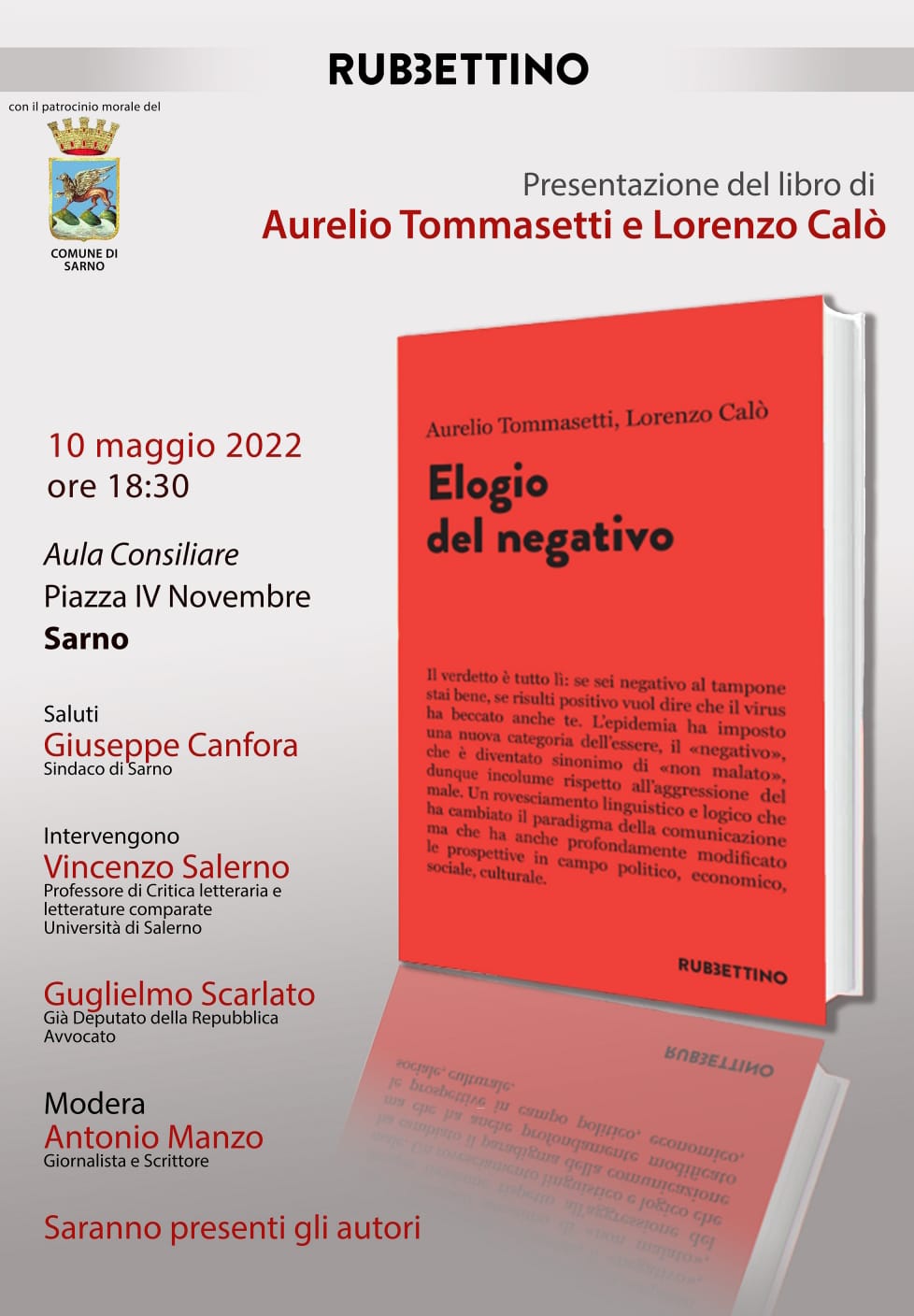 Sarno: presentazione libro ex Rettore Tommasetti “Elogio del Negativo”