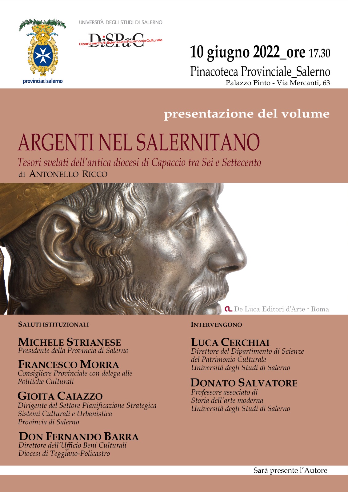 Salerno: a Pinacoteca volume di Antonello Ricco “Argenti nel Salernitano”