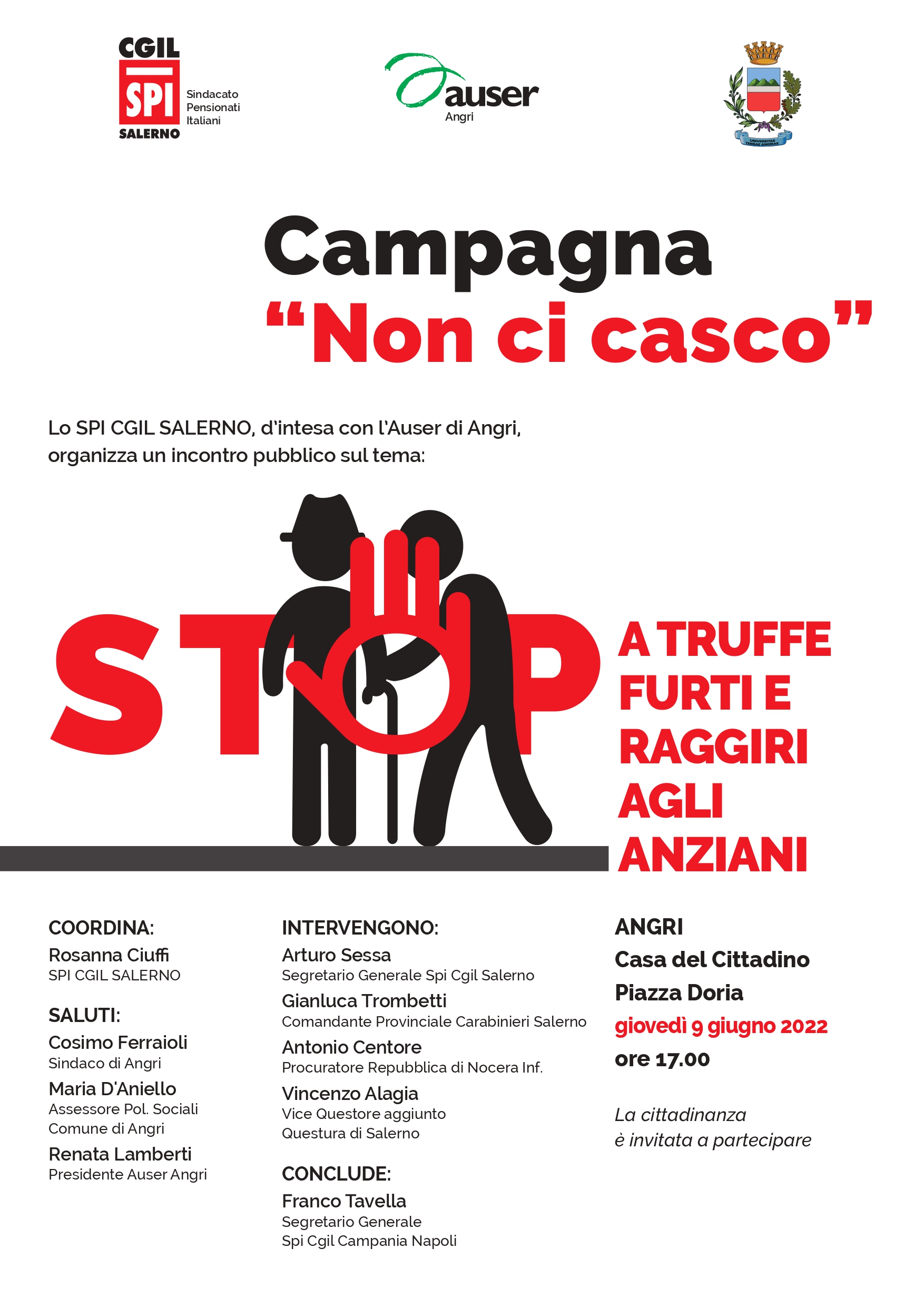 Salerno: Cgil “Stop a truffe furti e raggiri ad anziani”, campagna “Non ci casco”