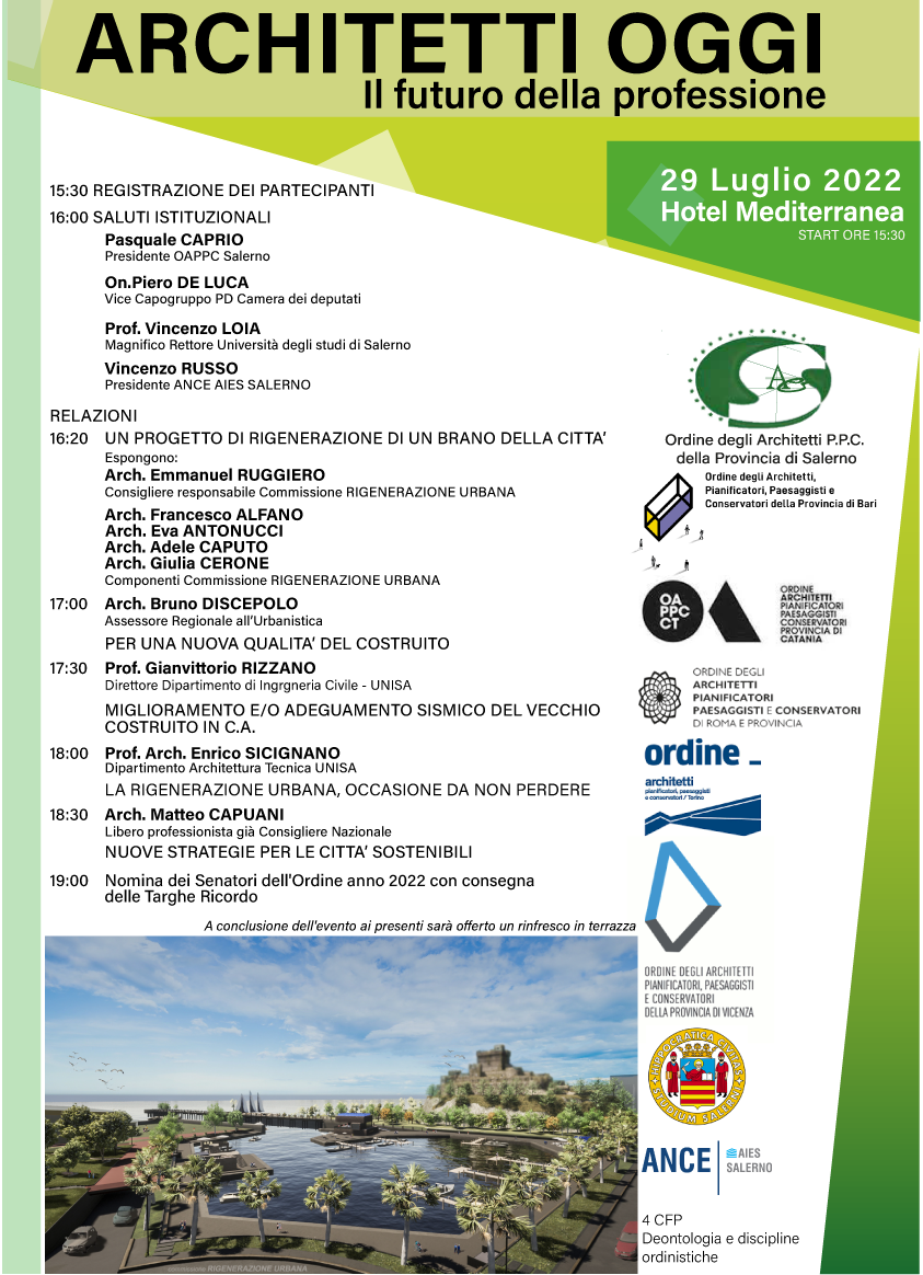 Salerno: Ordine Architetti, convention “Architetti oggi – Il futuro della professione”