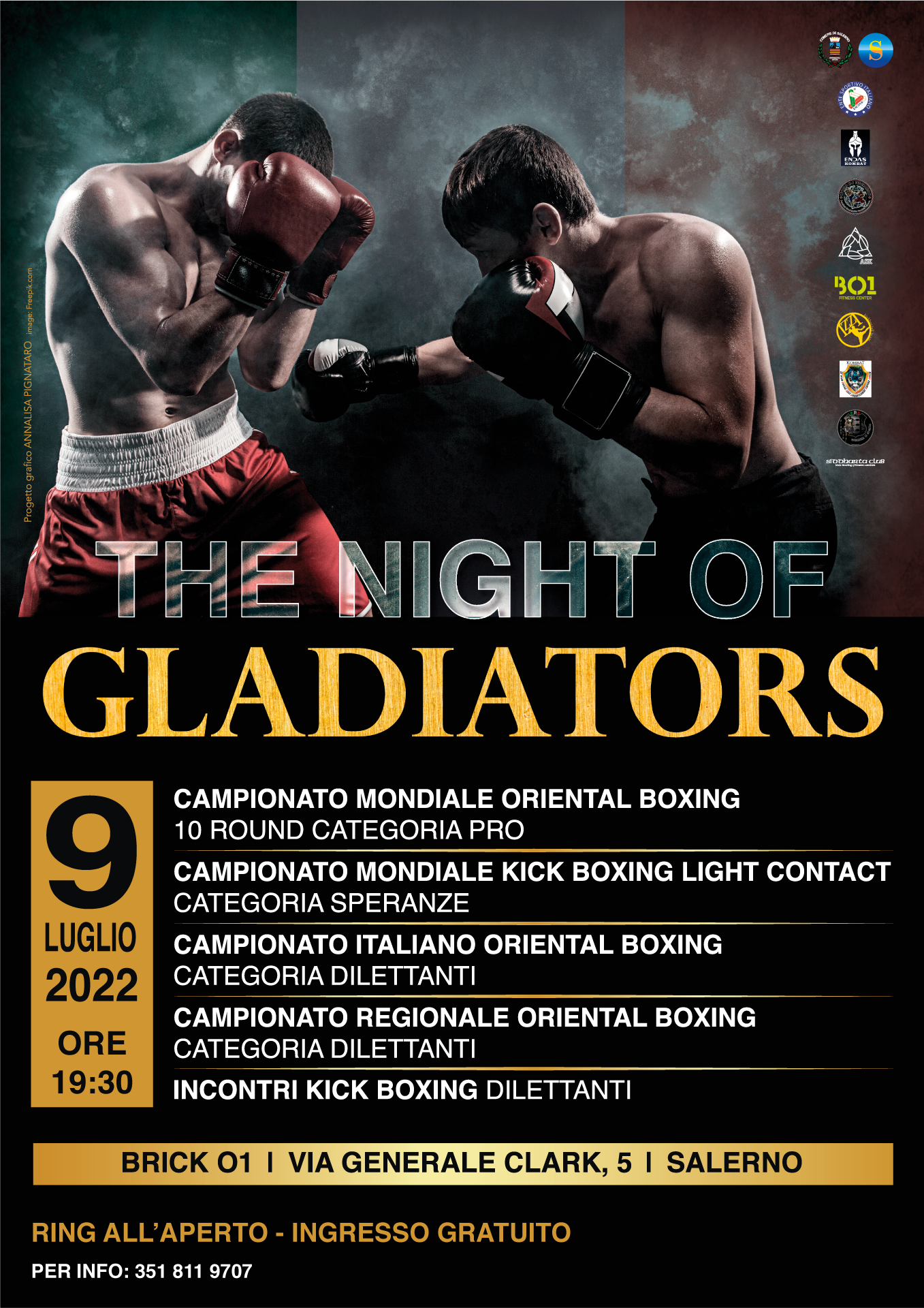 Salerno: “The night of gladiators – mondiale Oriental Boxing” a Centro sportivo “Brick 01