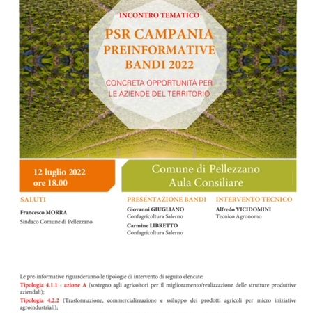 Pellezzano: Psr Campania, pre-informative bandi 2022, incontro nell’aula consiliare 