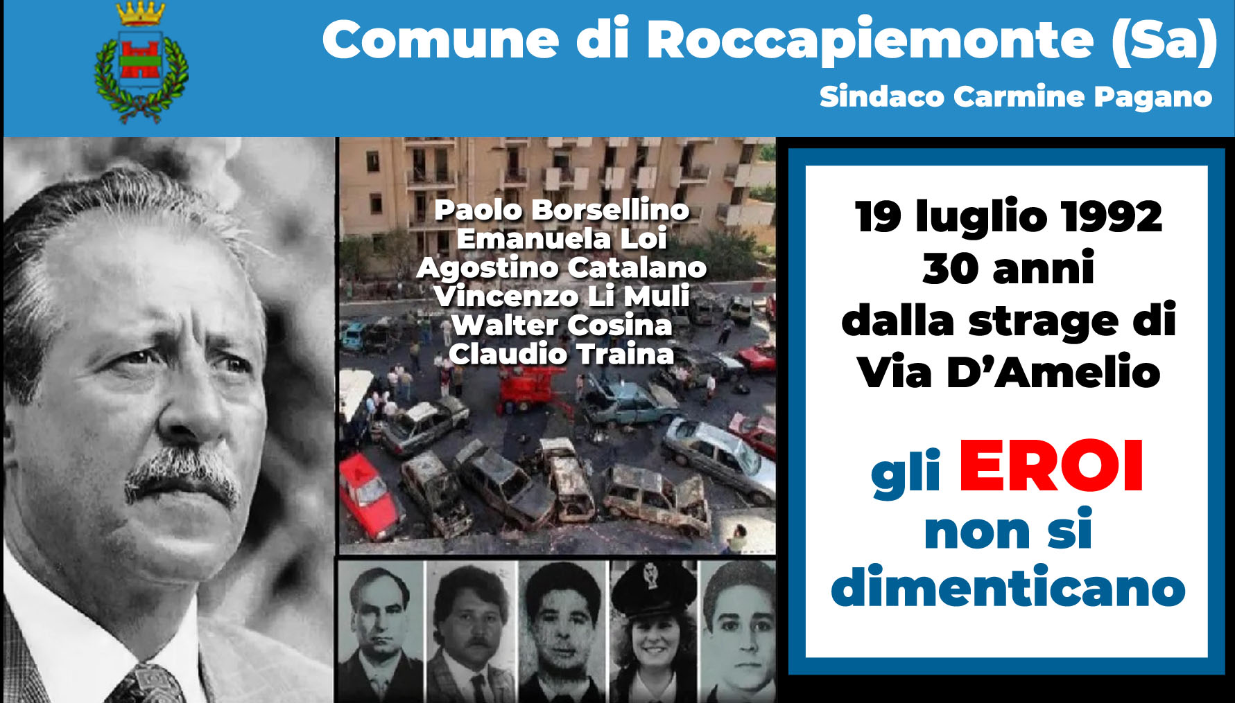 Roccapiemonte: ricordo Giudice Borsellino e scorta a 30 anni da strage