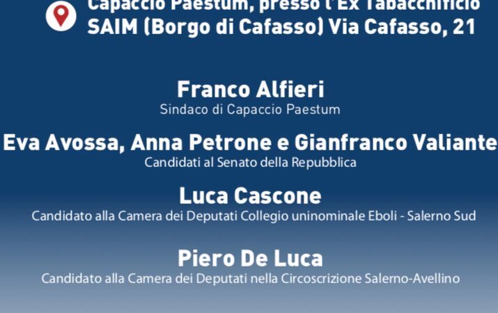 Capaccio Paestum: elezioni Politiche, PD, incontro pubblico con candidati