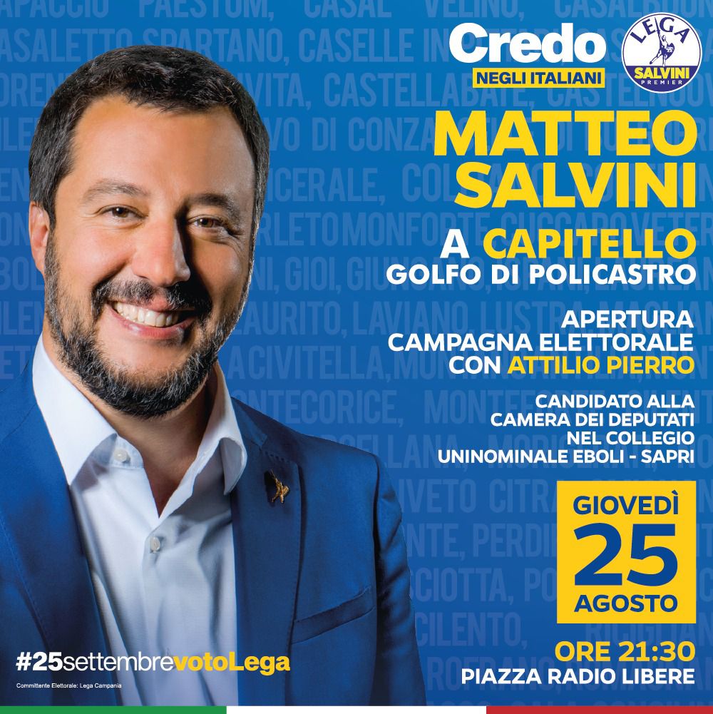 Capitello: Lega, Politiche, apertura campagna elettorale, Salvini con Attilio Pierro 