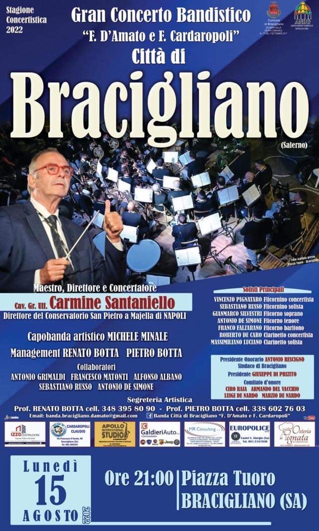 Bracigliano: Ferragosto con Gran Concerto Bandistico “F. D’Amato e F. Cardaropoli”