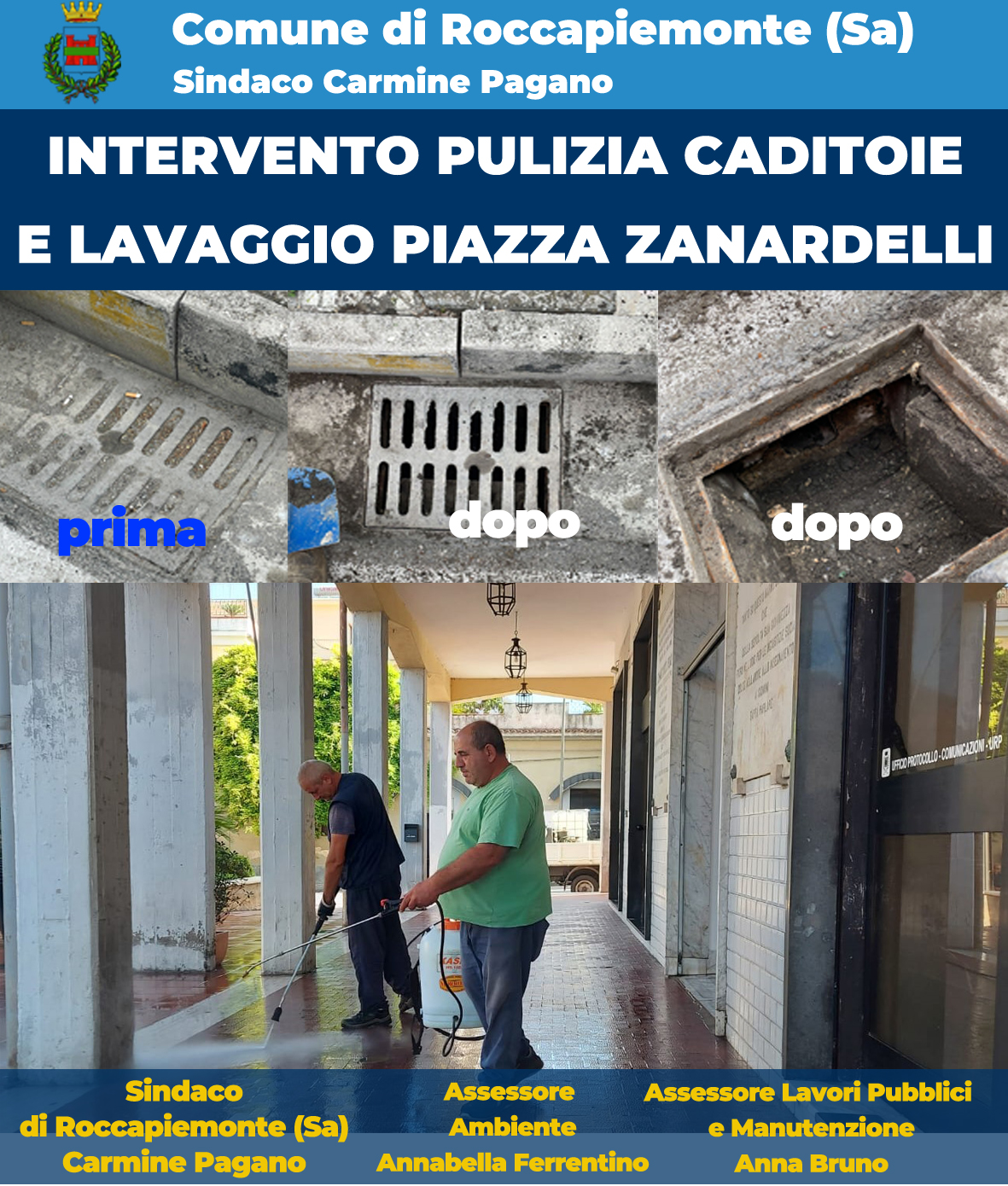 Roccapiemonte: disostruzione caditoie e pulizia in Piazza Zanardelli