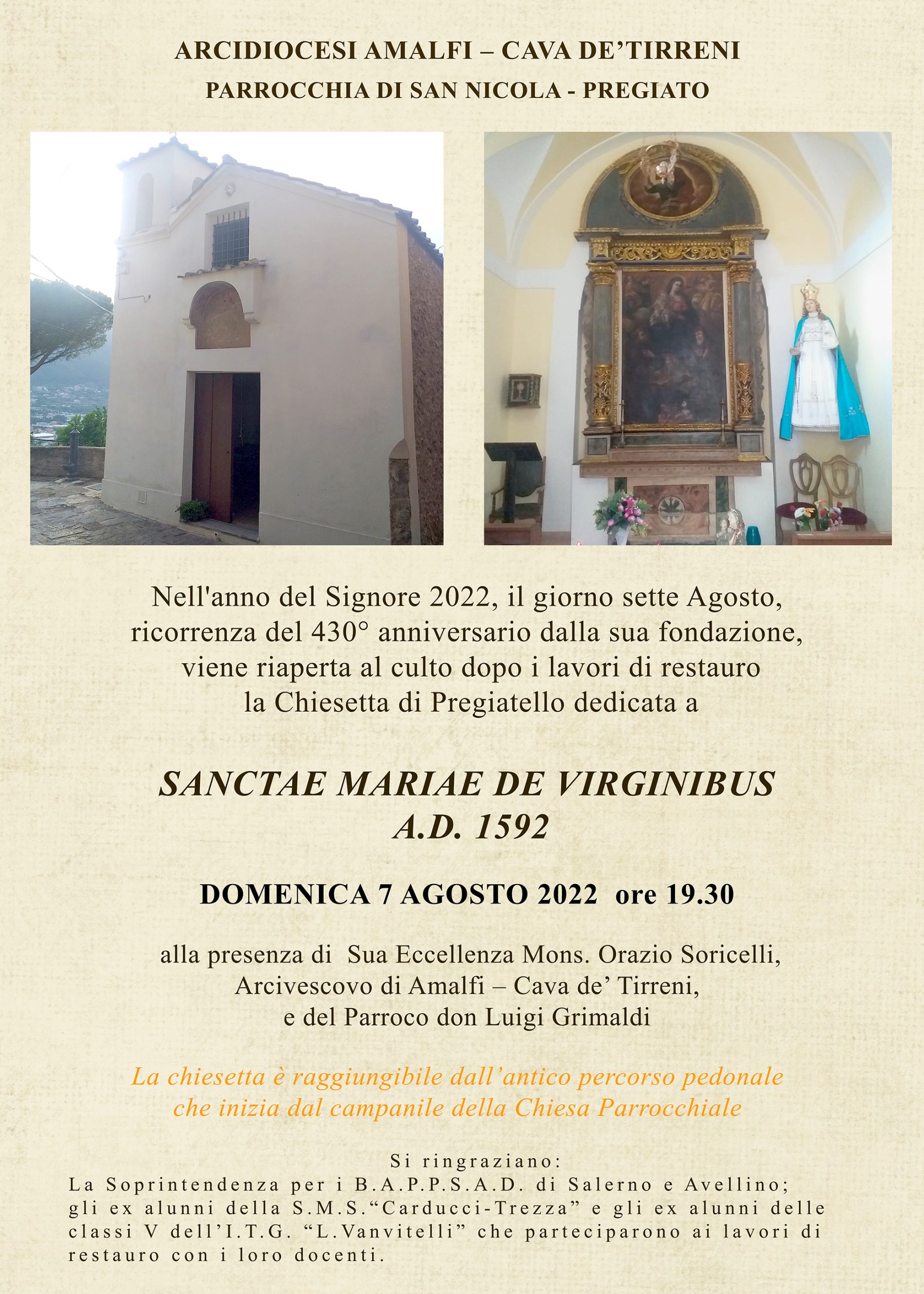 Cava de’ Tirreni: festa per restauro chiesetta di Pregiatello