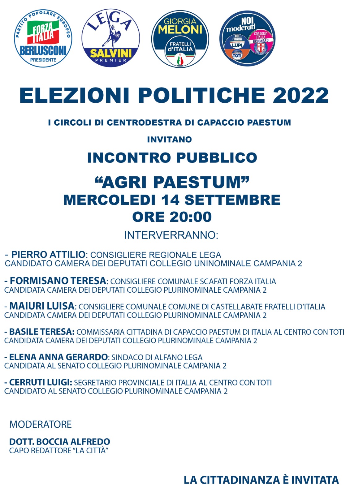 Paestum: Politiche, FI, incontro pubblico con candidati