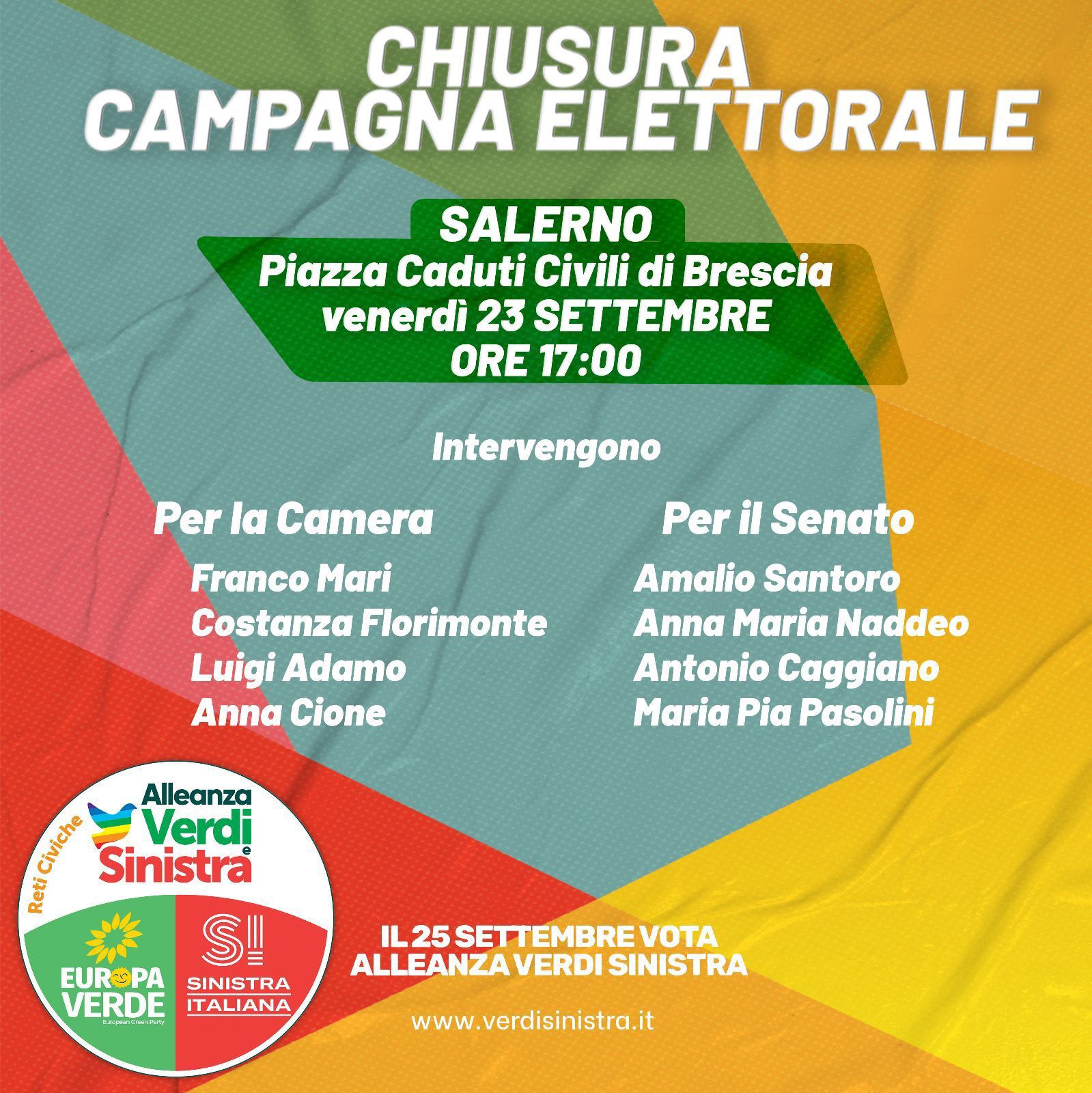 Salerno: Politiche, “Alleanza Verdi Sinistra” chiude campagna elettorale con successo