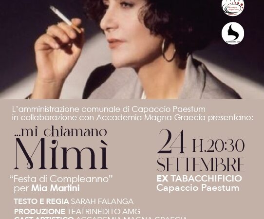 Capaccio Paestum: spettacolo teatrale “mi chiamano Mimì. Festa di Compleanno per Mia Martini