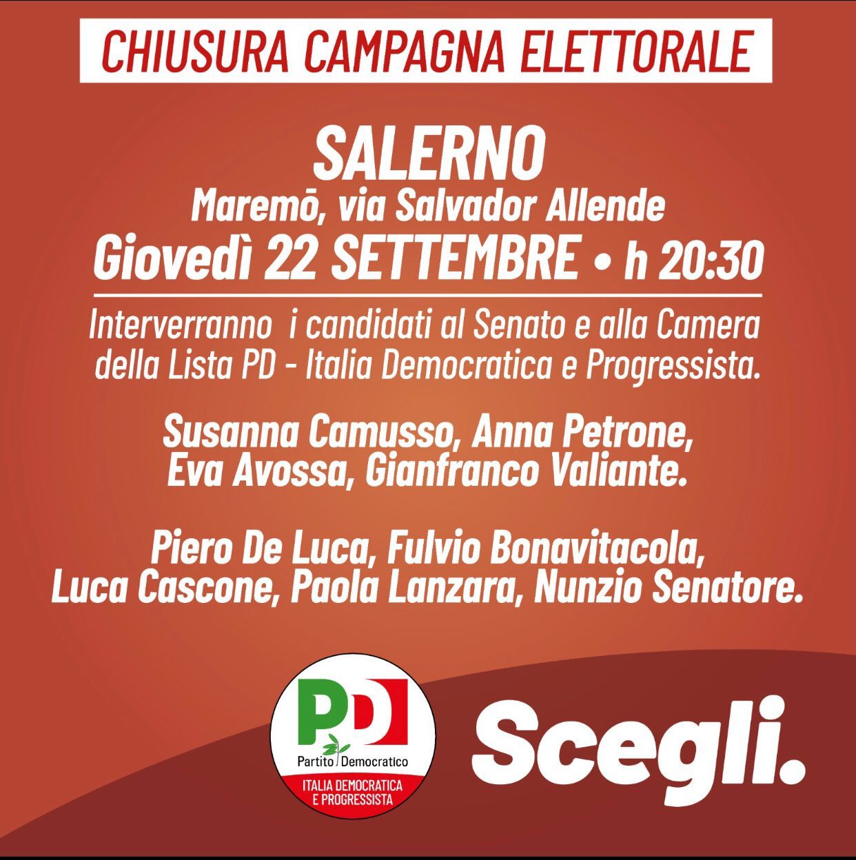 Salerno: Politiche, PD, chiusura campagna elettorale