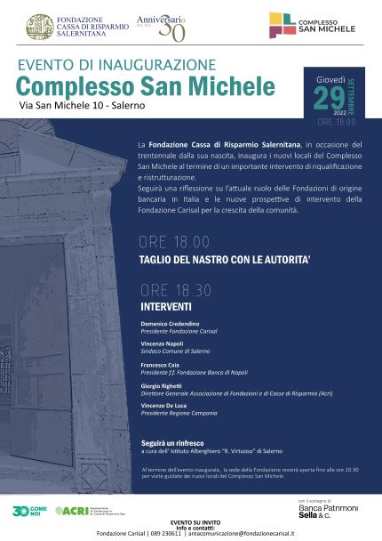 Salerno: Fondazione Carisal, inaugurazione Complesso San Michele