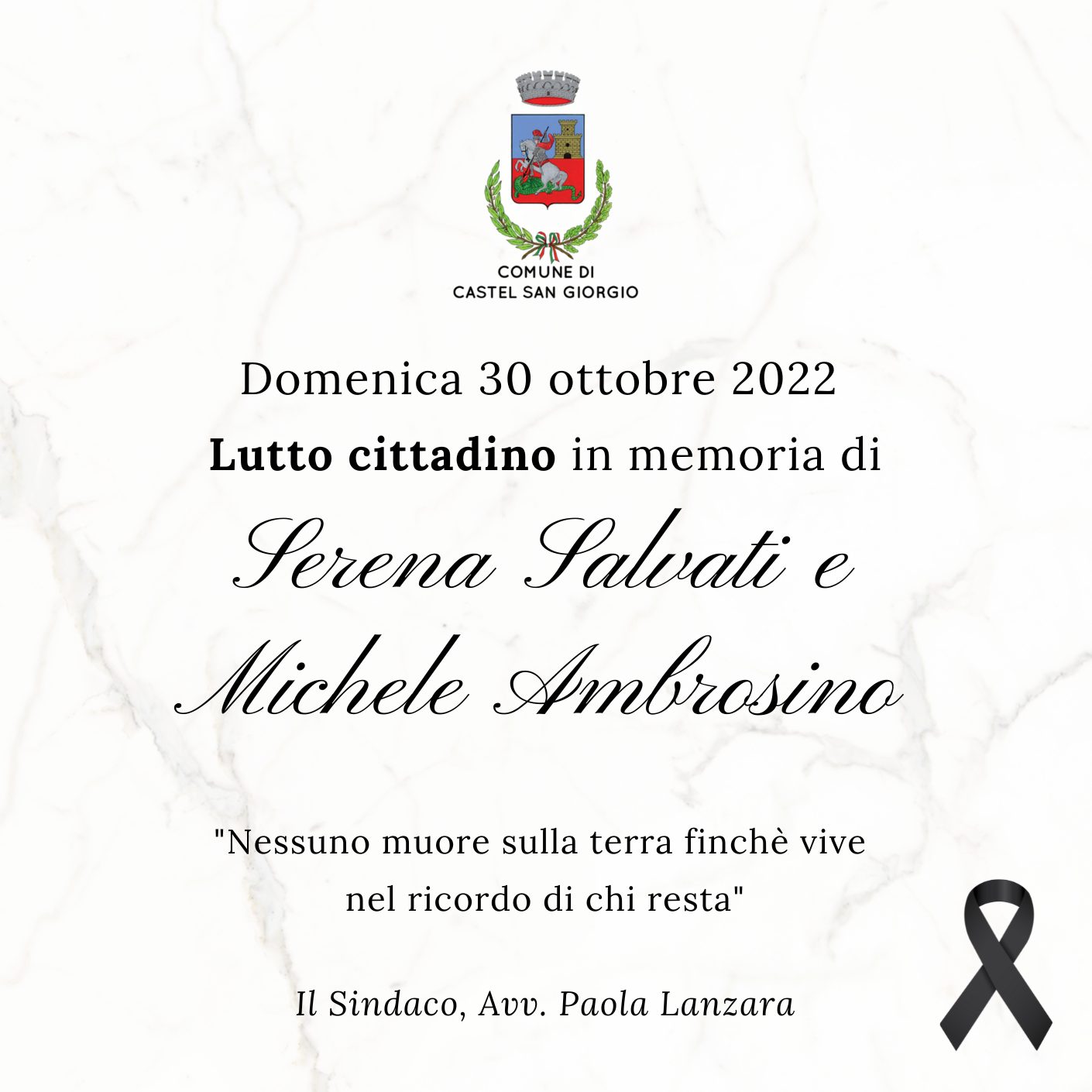 Castel San Giorgio: lutto cittadino per Serena e Michele, giovani vite scomparse tragicamente