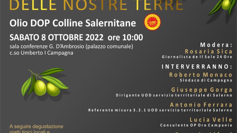 Campagna: olio DOP Colline Salernitane protagonista “L’Oro delle nostre terre”