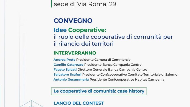 Salerno: “Idee Cooperative”, Cooperative di comunità per rilancio territoriale  