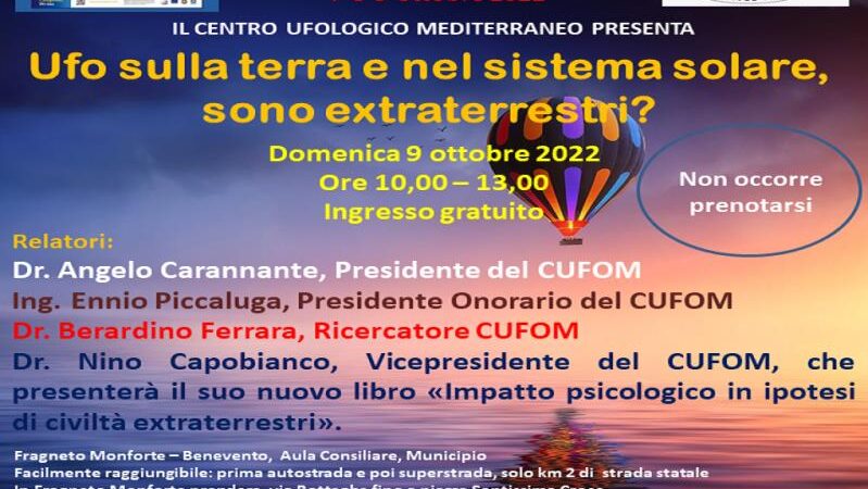 Fragneto Monforte: C.UFO.M, convegno su ondata Ufo in tutt’ Italia