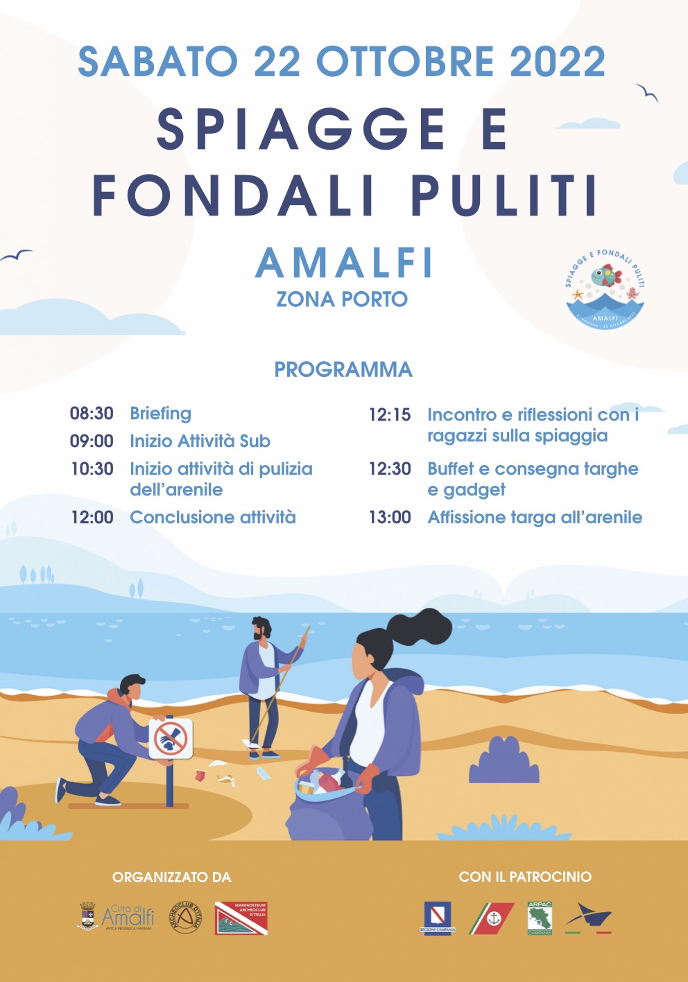 Amalfi: “Spiagge e Fondali Puliti”, giornata di pulizia a salvaguardia ambiente e mare