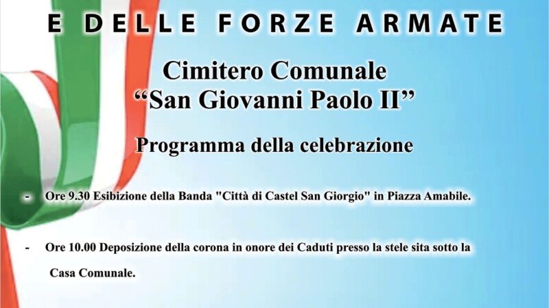 Castel San Giorgio: Giornata Nazionale Unità Nazionale e Forze Armate, Sindaca Lanzara “Onore a Caduti”