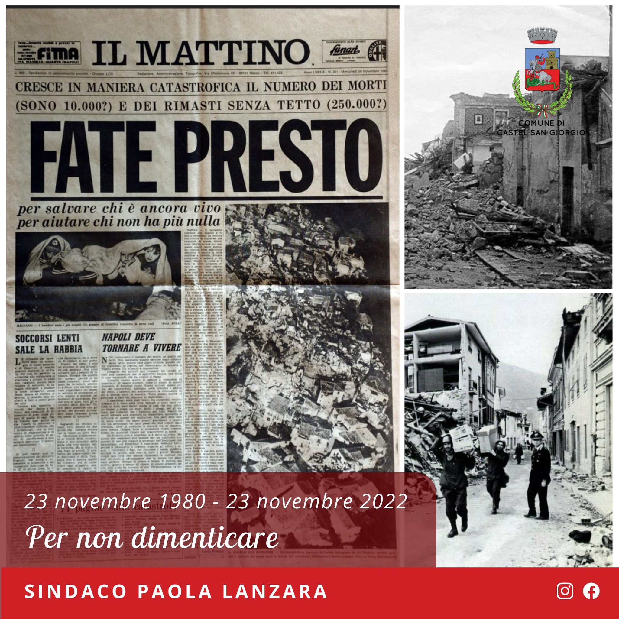 Castel San Giorgio: anniversario frana, 23 Novembre 1980…per non dimenticare…