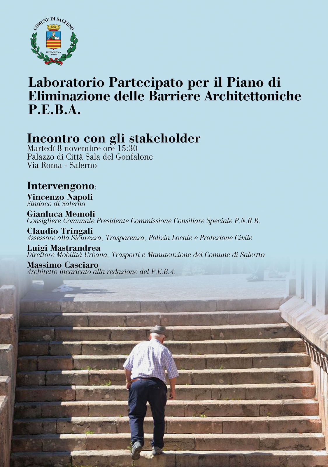 Salerno: Laboratorio Partecipato per Piano Eliminazione Barriere Architettoniche (P.E.B.A.) incontro con stakeholder