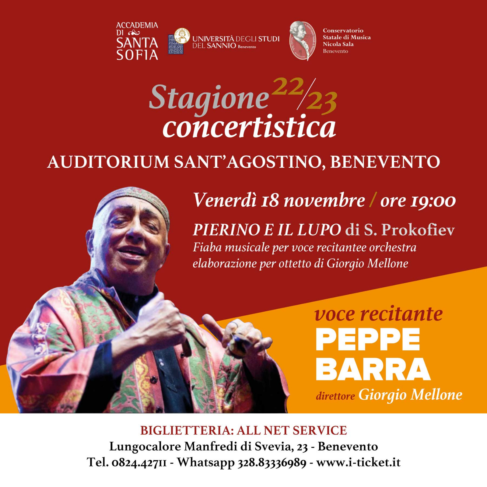 Benevento: Accademia Santa Sofia, al via stagione artistica con Peppe Barra