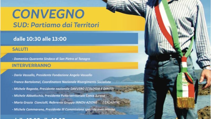 Capaccio Paestum: Fondazione Vassallo Sindaco, presentazione “Sud: Partiamo dai Territori”