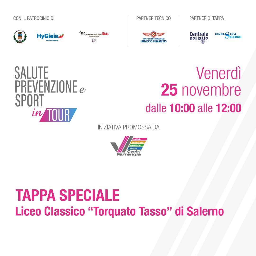 Salerno: Centri Verrengia “Salute, Prevenzione e Sport”, tappa a Liceo “Tasso”