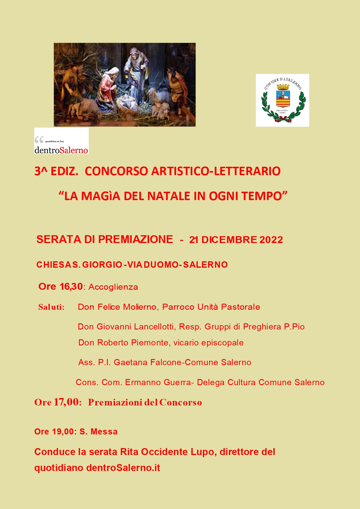 Salerno: Premiazione 3^ ediz. Concorso “La magìa del Natale in ogni tempo”