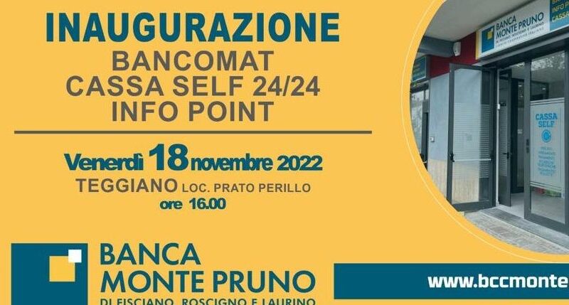 Teggiano: Banca Monte Pruno, inaugurazione cassa automatica bancomat e info point