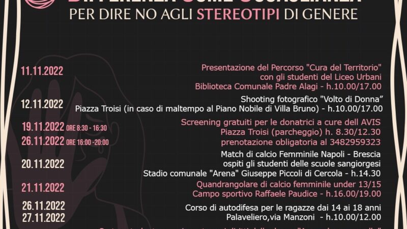 San Giorgio a Cremano: “Differenza come Uguaglianza”, eventi e giornata contro violenza sulle donne  