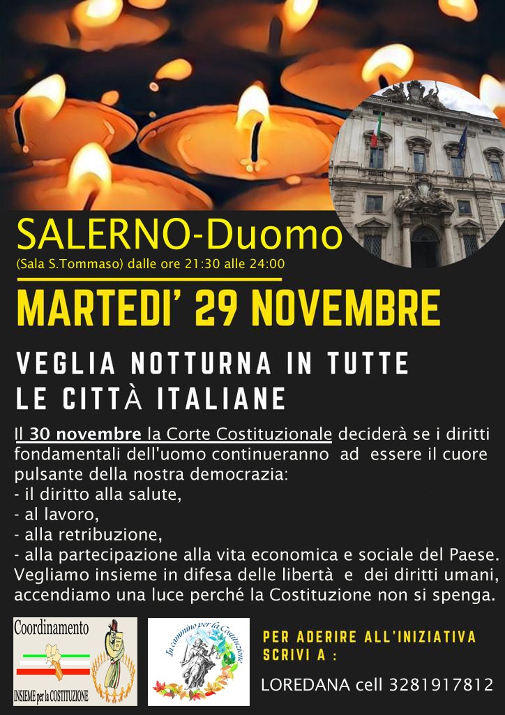 Salerno: Coordinamento Insieme per la Costituzione, al Duomo veglia con altre città Italiane 